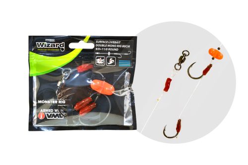 WIZARD MONSTER SURFACE LIVEBAIT DOUBLE MONO RIG 9/0+11/0 ROUND