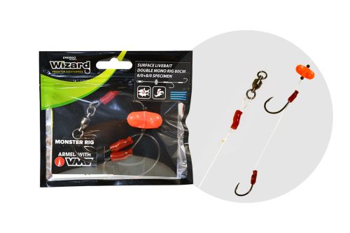 WIZARD MONSTER SURFACE LIVEBAIT DOUBLE MONO RIG 6/0+ 8/0 SPECIMEN